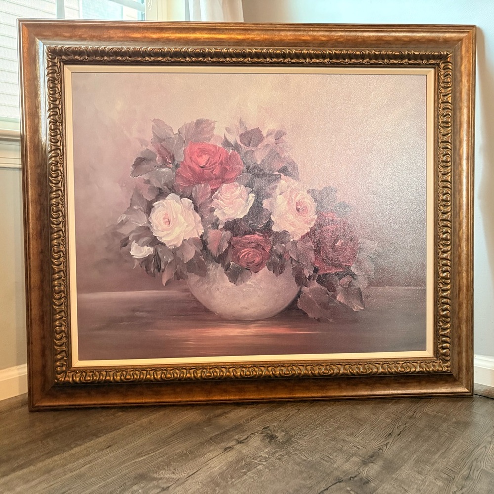 Elegant Floral Painting with Ornate Frame